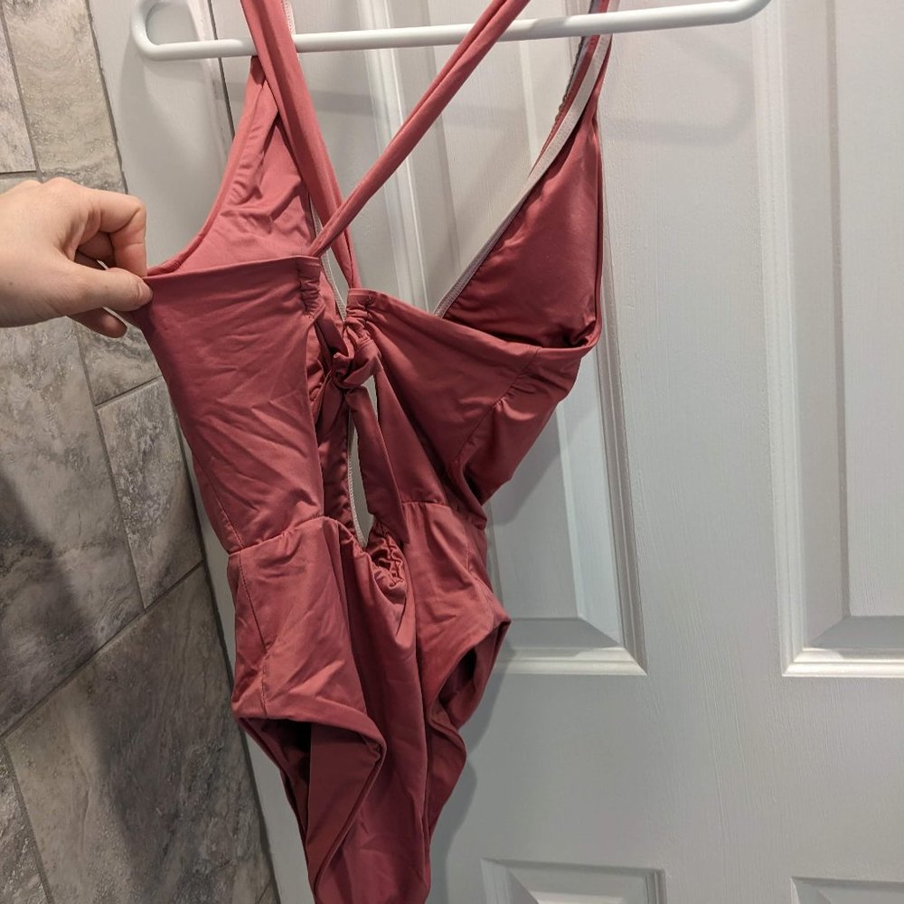 Dusty Pink Swimsuit with Plunging Neck Line - Picture 7 of 8